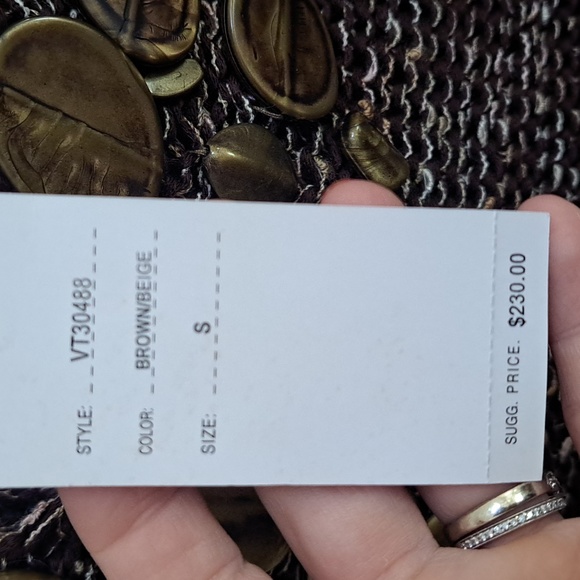 Vertigo Paris Brown/Cream Stone Detail V-Neck Sweater. Size Small NWT - Picture 10 of 10